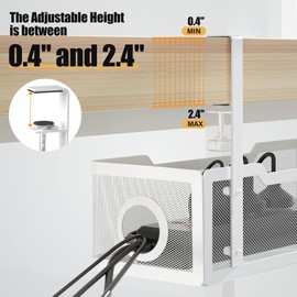 Under Desk Cable Management Tray, 15.7cm, Black, No Drill, Clamp for Desk Wire Management (White)