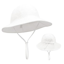 Baby Girl Sun Hat Toddler Summer Foldable Beach Hats with UPF50+ Sun Protection Wide Brim Baby Bucket Hat Cap 0-12 Months White
