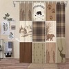 Rustic Cabin Bear Deer Shower Curtain, Country Brown Plaid Shower