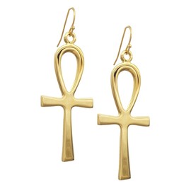Egyptian Ankh Earrings - Bright Gold Finish - Extra Large Statement Jewelry