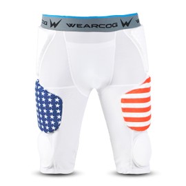 WEARCOG Premier Adult Football Girdle with pads for Men's | 7 Padded Integrated Football Pads with Hip, Tail, Thigh Pads and Cup Pocket | White Large Size