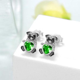 Pug Earrings Sterling Silver Dog Stud Earrings for women Pug Gifts for Women Girls (May Birthstone), Sterling Silver, Cubic Zirconia