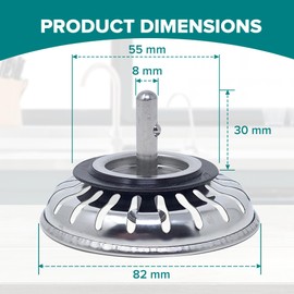 Luxe House Kitchen Sink Strainer Plug, 304 Stainless Steel, Food Catcher, Size 82mm