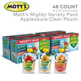 Mott's Mighty Applesauce Variety Pack, 3.2 oz Clear Pouches, 48 Count (4 Packs of 12)