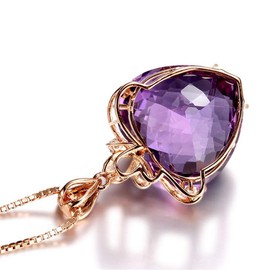 Yifnny Purple Heart Necklace, Women's Rose Gold Plated Created-Amethyst Heart Necklace Purple Crystal Love Heart Necklace Birthstone Anniversary Wedding Gift Jewelry for Women (Rose gold)