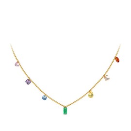 ALRNBY Colorful Beaded Gemstone Neckelace for Women Natural Stone Choker Freshwater Pearl Necklace Rainbow Stone Necklace Boho Bead Choker Necklace Charm Jewelry (C5 CZ Rainbow ST2)