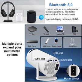 Mini Projector with WiFi and Bluetooth, HY300 pro Projector 4K Video Decoding, Android System, Auto Keystone, Outdoor Home Movie Portable Video Projector Compatible with Phone Laptop Smart TV HDMI