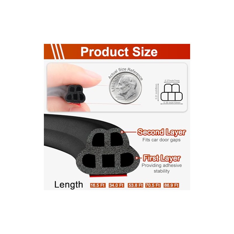 Alophoty 34 Ft Self-Adhesive Car Door Seal Strip for Noise