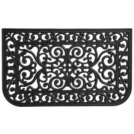 HomeRoots 18" X 30" Black Rubber Scrollwork Outdoor Door Mat