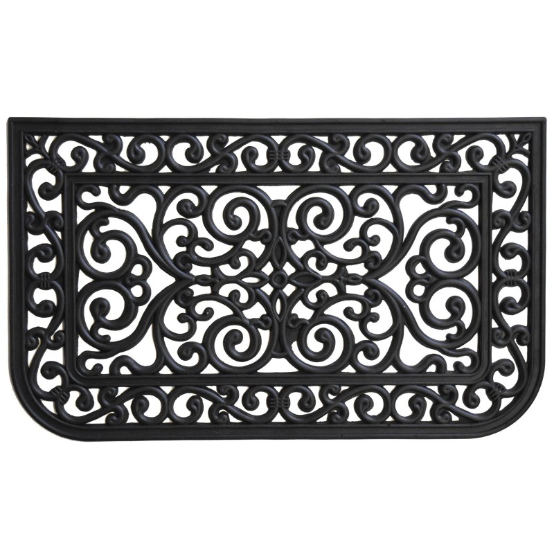 HomeRoots 18" X 30" Black Rubber Scrollwork Outdoor Door Mat