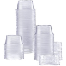 U Chef Paquete de 100 Vasos de Plástico para Gelatina de 2 Onzas, Tazas para Postres con Tapa, Vasitos para Postres, Recipientes para Porciones de Ali
