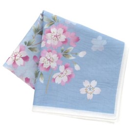 Chiyo Uno 145022-0001-02 Printed Handkerchief, Weeping Cherry Blossom (Blue) Women's Handkerchief, Approx. 19.7 inches (50 cm), blue