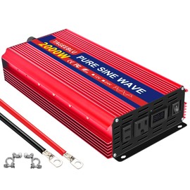 TAGEEBLU 2000 W（4000 Peak） Pure Sine Wave Power Inverter 12V DC to 110V AC Car Plug Adapter Converter with LCD Display and 2 AC Outlets Car Charger for Laptop Computer, Phone，Road Trip Camping