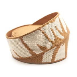 CRAFTMEMORE 1.5 Inches Cotton Poly Webbing Strap, Nature Leaf Pattern Heavy Webbing for Arts and Crafts, Bag Strap (Brown Ivory x 5 Yards)