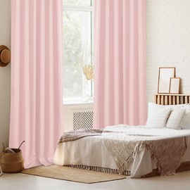 DWCN Blush Pink Blackout Curtains for Girls' Bedroom - Back Tab Tieable Thermal Insulated Drapes102 inches Room Darkening Window Treatments for Living Room, 52 x 102 Inch, Set of 2, Blush Pink