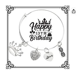 Happy 13th Birthday Heart Charm Bracelet, 13th BIRTHDAY Bracelet, Teenage Daughter Gift Ideas, Birthday Gifts for, 13 Year Old Teen Birthday