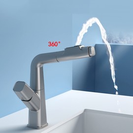 XYBSDBTNR Bathroom Faucet with Pull Out Sprayer, 360° Rotation 2 Modes Faucets for Bathroom, Single Hole Faucet for Bathroom Sink Brass, Bathroom Faucet Single Handle,Black