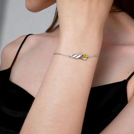 LOCIBLO November Birthstone Bracelets for Women 925 Sterling Silver Synthetic Citrine Yellow Topaz Bracelet White Gold Infinity Pendant Jewellery for Her, 6.7"+1.2"