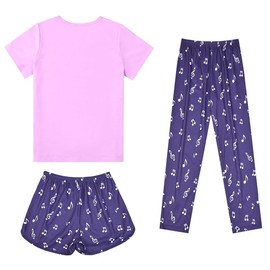 Mirawise Girls Purple Dance Pajamas Sleepwear Size 10 11 3 Piece Pjs Set Short Sleeves Long Pant Set Summer Pj Cotton Jammies