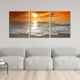 Pennimor 3Pieces Canvas Wall Art Decor Modern Giclee Artwork Painting Print Sunset Beach Wall Art for Living Room Bar Wall Home Decoration 12x16in