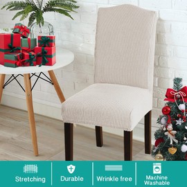 Turquoize Chair Covers for Dining Chairs, Soft Removable Chair Covers Set of 6, Washable Kitchen Chair Covers Parson Dining Chair Protector for Dining Room, Hotel, Banquet (6, Ivory)