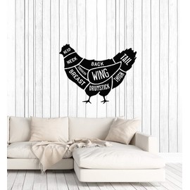Vinyl Wall Decal Butcher Shop Chicken Cut of Meat Interior Stickers Mural Large Decor (ig5815) Black