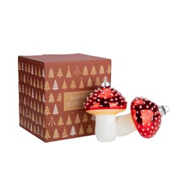 Every Day is Christmas Glass Blown Ornaments Cute Hand Made Figurines Tree Decoration, Mushrooms Set of 2