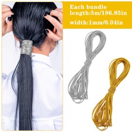 Lnngub 4 Pcs 5M Hair Strings for Braids,Hair Wrap String Silver Gold Dreadlock Braiding Rope Styling Hair-Accessory String for Hair-Braiding Twist Ornament Hanging Gift Wrapping