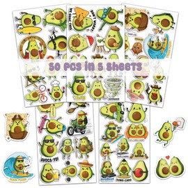 KIDZYA 50 Pcs Kawaii Avocado Stickers Waterproof Fruit Sticker Cartoon Avocados Vinyl Decals Luggage Laptop Phone Water Bottle Headphone Scrapbooking Decor Party Favors Gifts for Teens Women