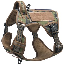 Dnallrino Tactical Dog Harness for Medium Large Dogs, Heavy Duty with ID Card, Reflective Hiking Harness for Training, Easy Control Dog Vest with Handle, Woodland Camo