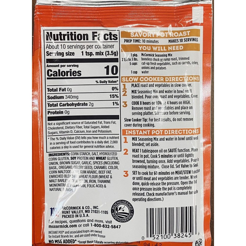 McCormick Slow Cooker Pot Roast Seasoning Mix Savory Herbs &