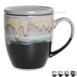 Bosmarlin Ceramic Tea Cup with Infuser and Lid, 16 Oz, 4 Color to Choose Dishwasher and Microwave Safe, Steeping Tea Mug with Strainer (Grey)