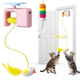 Palksky Interactive Cat Toys for Bored Indoor Cats, Hanging Retractable Flying Bird String Cat Toy, Kitten & Adult Cat Enrichment Feather Toys, Automatic Electric Stimulating Cats Toys for Exercise