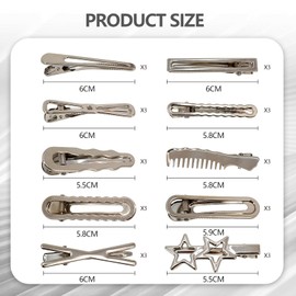 Y2K Star Hair Clips,30pcs Silver Hair Clips Metal Star Barrettes 10 Shapes Pentagram Hair Snap Clips Cute Kawaii 2000s Hair Accessories for Women