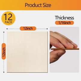 PTYTIFY 12 Pack Basswood Sheets 12"×12"×1/16", Balsa Wood for Laser Cutting, Plywood Sheets Unfinished Wood for DIY Ornaments and Models Drawing Painting Engraving Crafts Burning