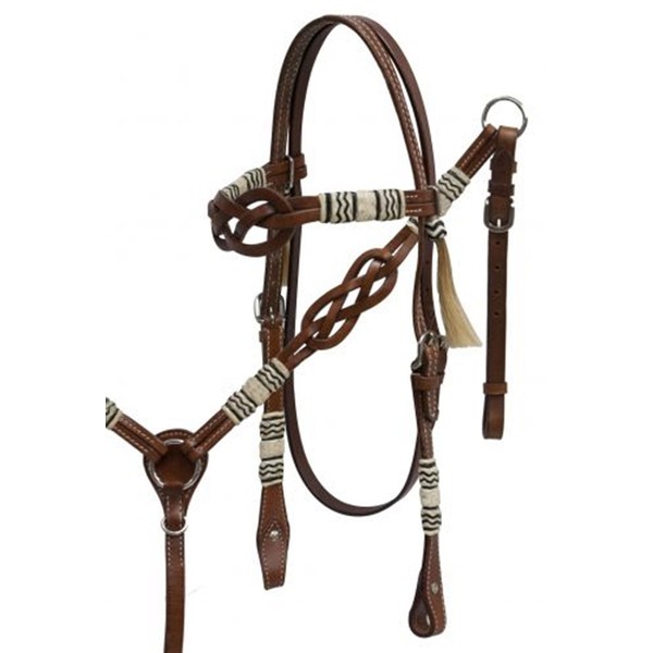 Showman Celtic Knot Headstall and Breast Collar Set with Rawhide Braided Accents.