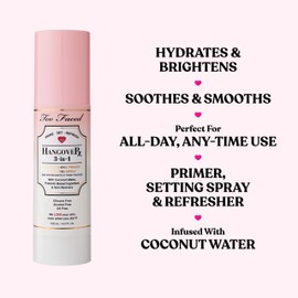 Too Faced Hangover 3-in-1 Primer & Setting Spray | Soothing & Hydrating Setting Spray for Face Makeup | Coconut Water | Travel Size, 1 Fl Oz, Clear