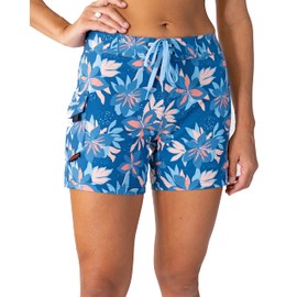 Maui Rippers Women’s 5" 4-Way Stretch Swim Shorts Boardshorts (Sweet Hibiscus, 14)