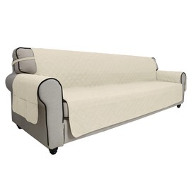 Easy-Going Sofa Slipcover Waterproof Sofa Cover Couch Cover for 4 Cushion Couch with Elastic Straps Washable Non-Slip Furniture Protector Cover for Pets, Dogs, Cat (XX-Large, Ivory)
