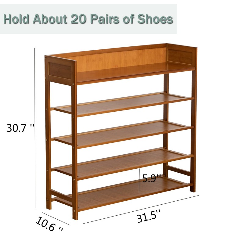 latifolia Bamboo Shoe Rack, 5-Tier Shoe Rack Organizer for Entryway,