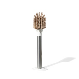 Curio Home Goods Ionic Dish Brush, Magnetized to Stand Upright, Stainless Steel with Replaceable Head, Silver