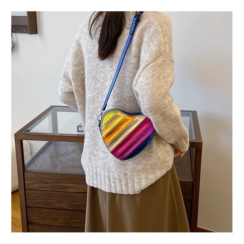 Rainbow Patchwork Heart-Shaped Shoulder Crossbody Bag
