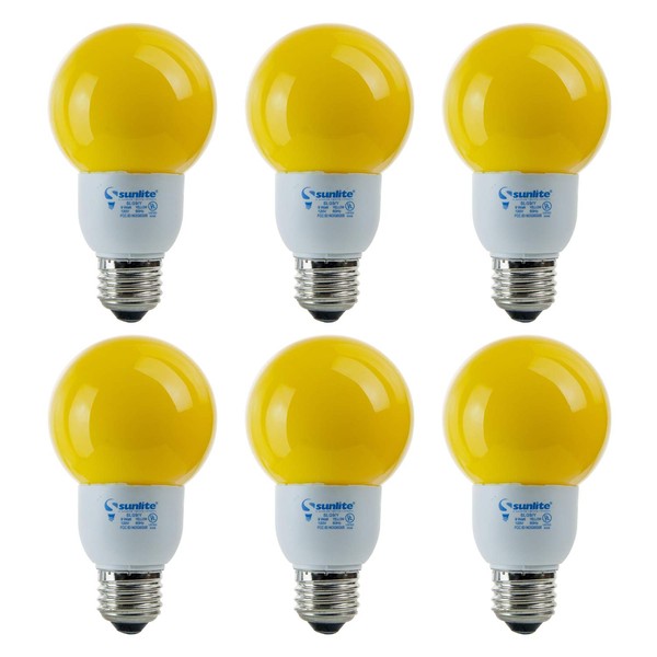 Sunlite 41512-SU CFL G21 Colored Globe Bulb, 9 Watts (40W Equivalent), 120 Volts, Medium (E26) Base, Compact Fluorescent, 8,000 Hours, UL Listed, Yellow 6 Pack