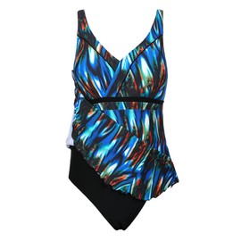 Septangle - Bañador para mujer, talla grande, diseño floral, estilo clásico, una pieza, Azul, 16