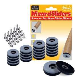 WIZARD SLIDERS 20PCS 3/4" Furniture Sliders, Real PTFE Screw on Chair Glides Sliders for Carpeted & Hardwood Floors, Furniture Pads Protectors for Wooden Furniture Foot Legs, Table Sofa Cabinet