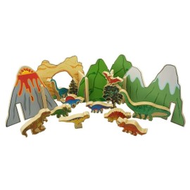 THE FRECKLED FROG - FF433 Happy Architect - Dinosaurs - Set of 22 - Ages 2+ - Wooden Blocks for Preschoolers and Elementary Aged Kids - Create Prehistoric Habitats for Jurassic Adventures