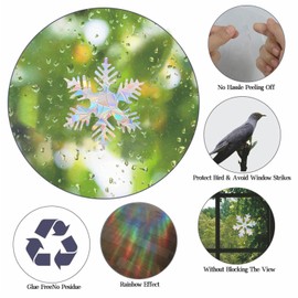 HAPBEAR 36PCS Snowflake Window Decals for Bird Strikes - Anti-Collision Window Decals to Save Birds from Window Collisions,Non Adhesive Reusable Vinyl Rainbow Window Stickers for Birds