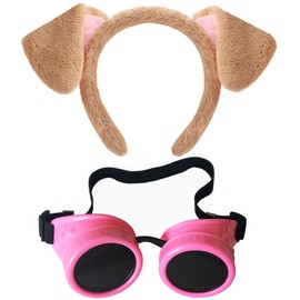 Yezmo Brown Dog Ears Headband Pink Steampunk Goggles Set, Cartoon Puppy Ears Costume Accessories for Women Girls for Cosplay (Borwn)