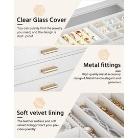 AKOZLIN Jewelry Box with Clear Lid Functional Leather Jewelry Storage Organizer Case 3 Drawers for Women Girls Necklace Ring Bracelet Earring