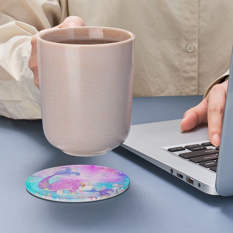 Niukom 6 Pcs Girls Mermaid and Narwhal Leather Coasters for